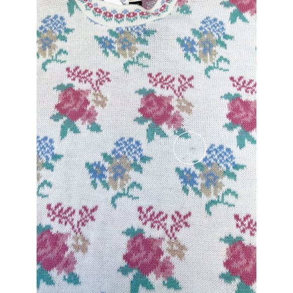 Vintage Dana Scott  Floral Mockneck Tunic White Pink Sweater | Size Medium - Picture 7 of 7